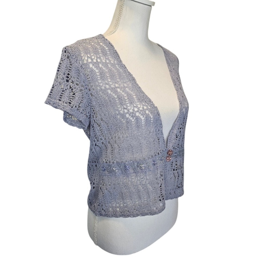Sheer Crochet Lace Fairycore Y2K Overtop Blouse Top | Purple Lavender | Size 8 - Picture 3 of 12